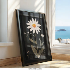 Daisy Wall Art, Floral Home Decor, Botanical Print, Modern Flower Art, Minimalist Decor, White Daisy Artwork, Flower Wall Hanging - Tawshia