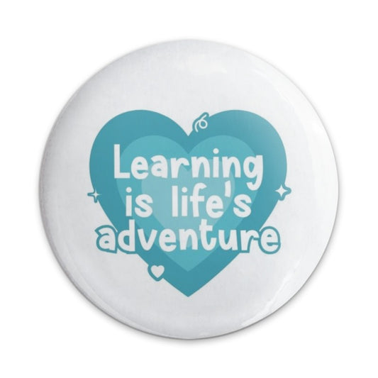 Learning Adventure Pinback Button, Inspirational Button, Cute Heart Pin, Positive Affirmation Button, Teacher Gift, Student Encouragement - Tawshia