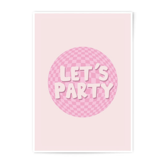 Lets Party Photographic Print, Pink Checkered Design, Fun Art Print, Party Decor, Celebration Art, Wall Decor, Trendy Aesthetic - Tawshia