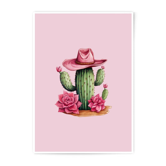 Cactus Photographic Prints, Cowboy Hat Art, Pink Floral Decor, Western Art Print, Desert Home Decor, Southwest Prints, Wall Art - Tawshia