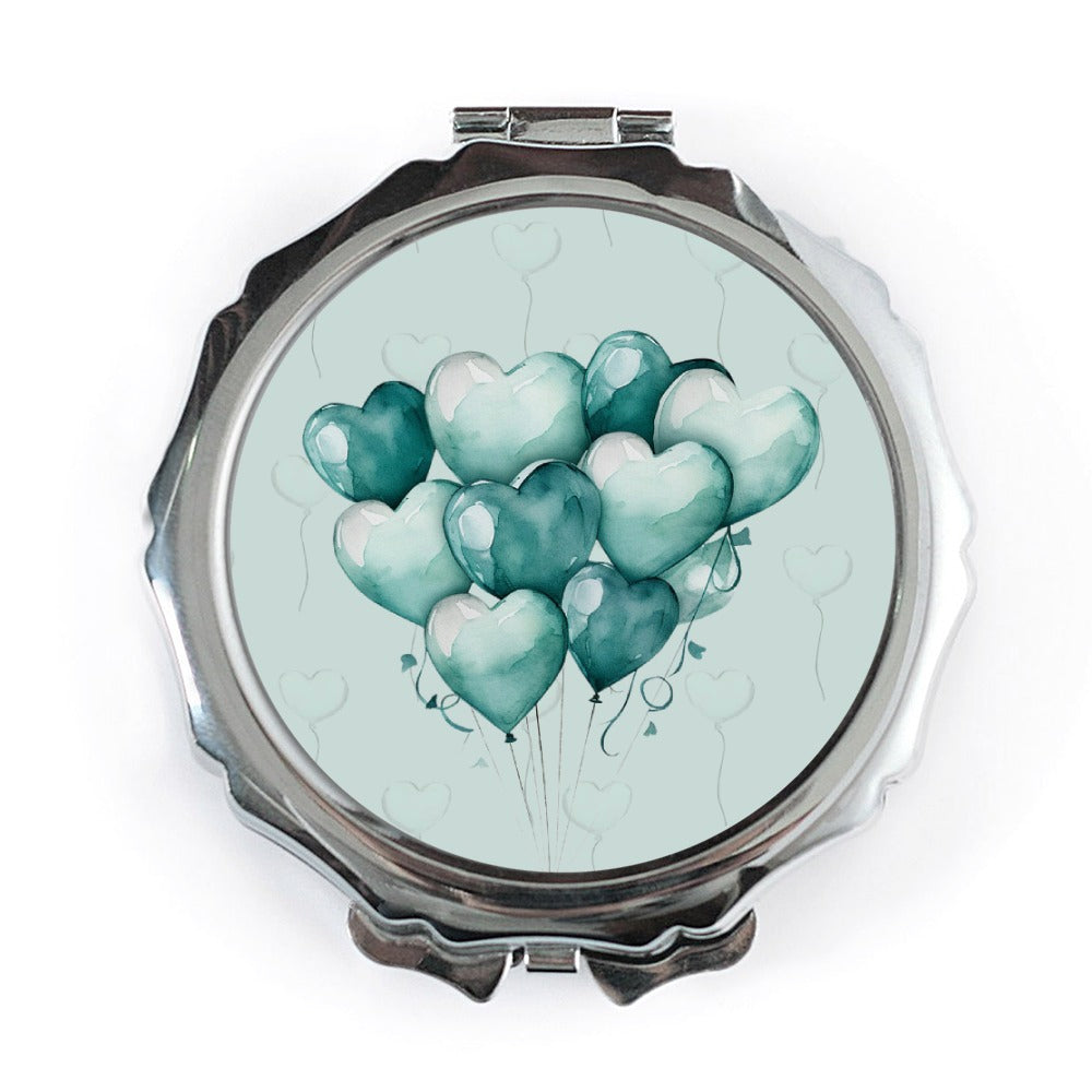 Teal Heart Balloons Mirror, Compact Mirror, Cute Makeup Mirror, Gift for Her, Birthday Present, Wedding Favor, Bridesmaid Gift - Tawshia