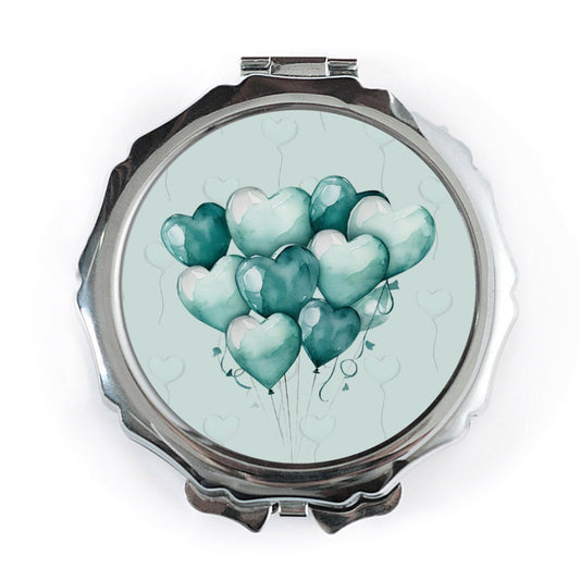 Teal Heart Balloons Mirror, Compact Mirror, Cute Makeup Mirror, Gift for Her, Birthday Present, Wedding Favor, Bridesmaid Gift - Tawshia