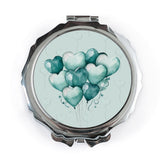 Teal Heart Balloons Mirror, Compact Mirror, Cute Makeup Mirror, Gift for Her, Birthday Present, Wedding Favor, Bridesmaid Gift - Tawshia