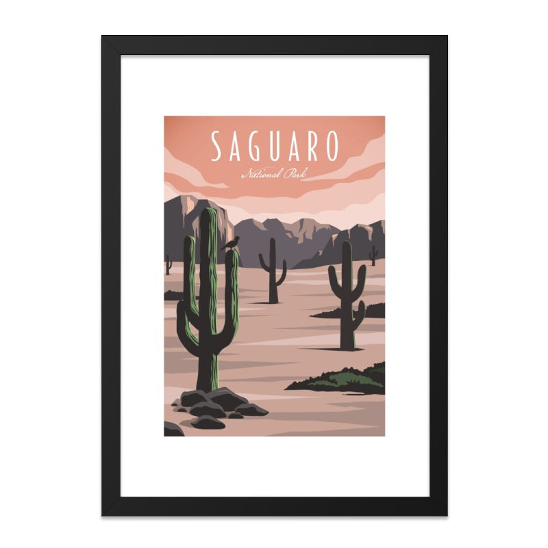 Saguaro National Park Wall Art, Desert Landscape Print, Cactus Art Print, Southwest Decor, Arizona Wall Decor, Travel Poster - Tawshia
