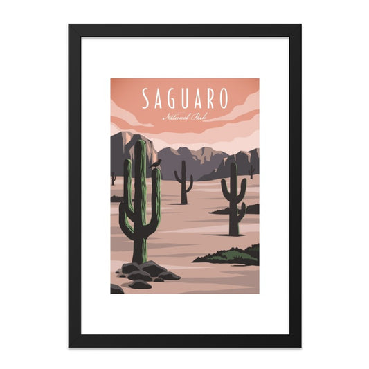 Saguaro National Park Wall Art, Desert Landscape Print, Cactus Art Print, Southwest Decor, Arizona Wall Decor, Travel Poster - Tawshia