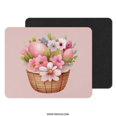 Easter Basket Mouse Pad, Floral Egg Mousepad, Spring Decor, Pastel Flowers, Cute Desk Accessories, Computer Mat, Home Office Gift - Tawshia