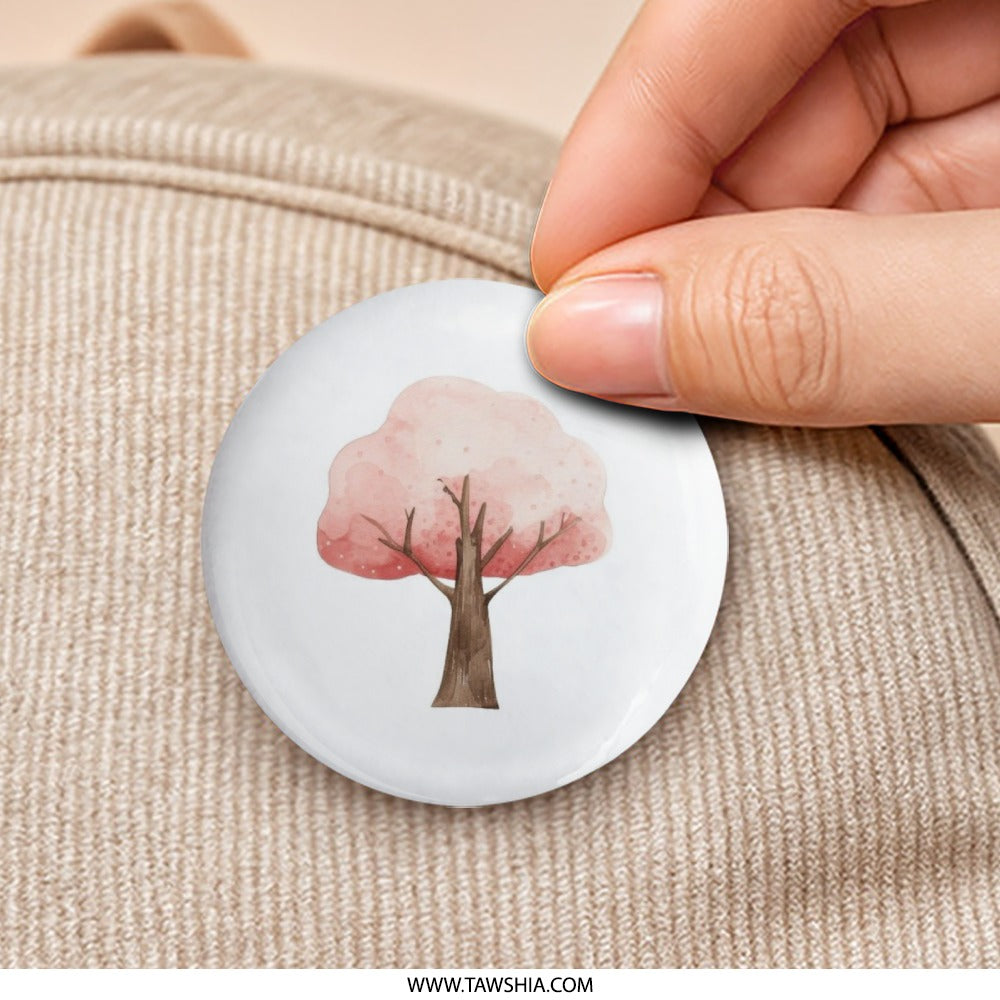 Pink Tree Pinback Button, Watercolor Tree Badge, Cute Tree Button, Spring Tree Pin, Gift for Nature Lover, Aesthetic Button, Trendy Pin - Tawshia