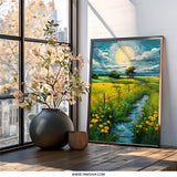Yellow Meadow Wall Art, Sunny Landscape Decor, Floral Field Art, Vibrant Flower Print, Summer Meadow Painting, Countryside Scene Artwork - Tawshia