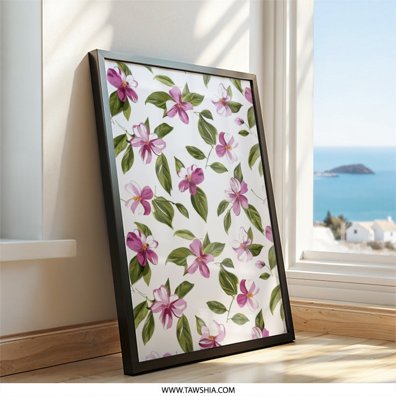 Floral Wall Art, Pink Flowers Print, Botanical Art Decor, Flower Pattern Painting, Feminine Wall Decor, Home Decor Art - Tawshia
