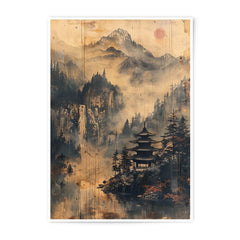 Asian Landscape Photographic Print, Temple Art, Misty Mountain Scenery, Japanese Inspired Wall Decor, Oriental Art Print, Home Decor - Tawshia