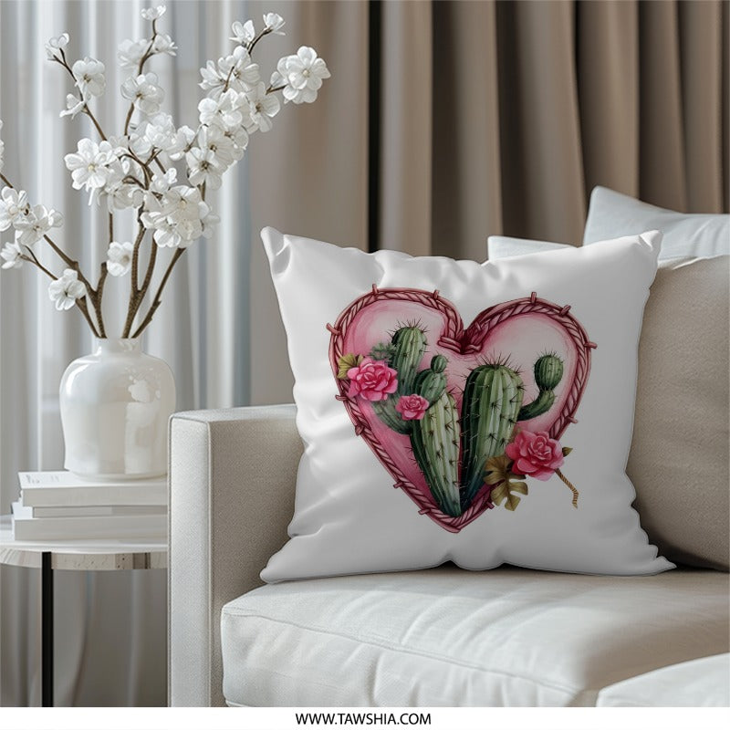 Cactus Heart Pillow, Floral Accent Pillow, Desert Decor Pillow, Love Cactus, Pink Heart Pillow, Home Decor Accent, Trendy Pillow - Tawshia