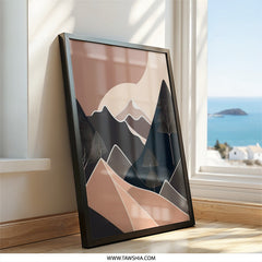 Abstract Mountain Wall Art, Geometric Landscape Print, Modern Nature Scenery, Neutral Color Palette, Home Decor - Tawshia