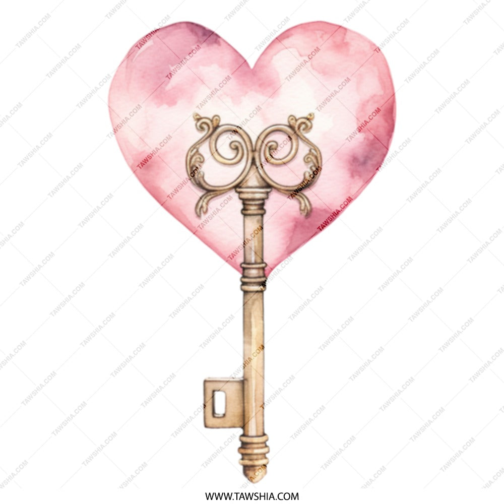 Heart Key Tote Bag, Watercolor Heart, Love Key, Romantic Gift, Everyday Bag, Unique Design, Valentines Gift - Tawshia