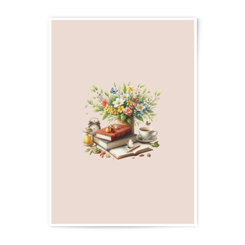 Floral Photographic Prints, Still Life Art Print, Books and Tea, Study Room Decor, Cozy Home Art, Fine Art Prints, Wall Art Prints - Tawshia