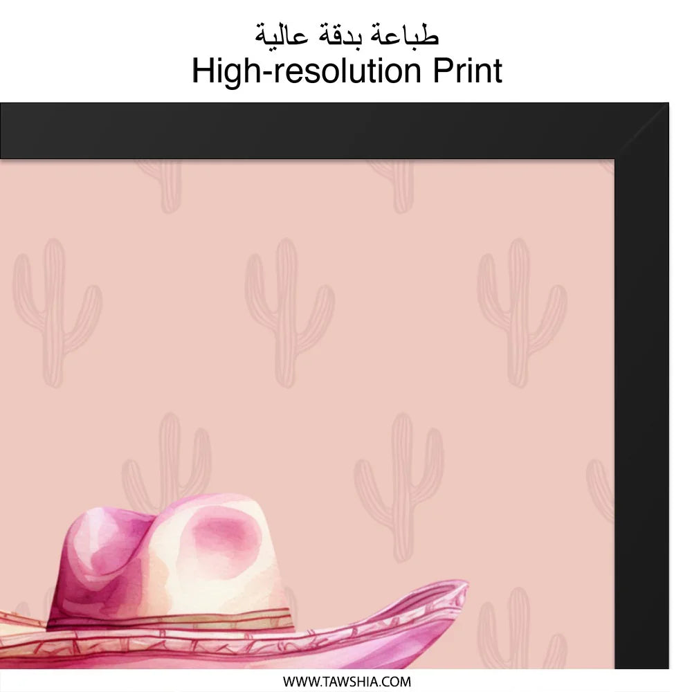 Pink Cactus Wall Art, Southwestern Decor, Floral Cactus Print, Pink Cowboy Hat, Desert Wall Decor, Trendy Cactus Wall Decor - Tawshia