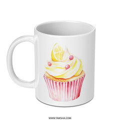 Lemon Cupcake Mug, Watercolor Mug, Food Lover Gift, Cute Coffee Mug, Dessert Mug, Pastry Art Mug, Kitchen Decor Mug, Birthday Gift Idea - Tawshia