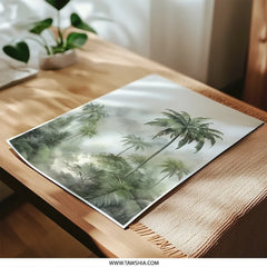 Tropical Palm Tree Photographic Print, Misty Jungle Wall Art, Exotic Landscape Photo, Nature Home Decor, Serene Palm Trees Art Print - Tawshia
