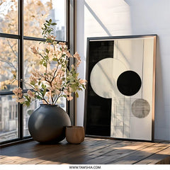 Abstract Circles Wall Art, Geometric Art Print, Modern Minimalist Art, Black and White Art, Home Decor Art, Contemporary Wall Decor - Tawshia