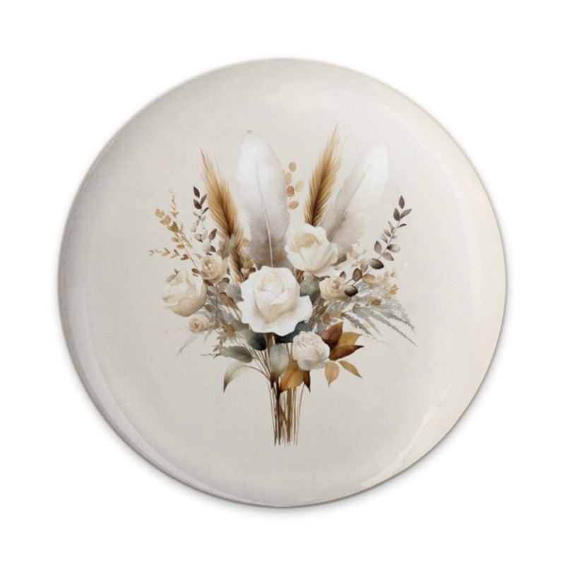 Floral Pinback Button, Boho Bouquet Button, Feather and Rose Badge, Neutral Tone Button, Trendy Button, Aesthetic Pinback Button, Gift - Tawshia