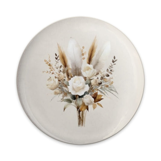 Floral Pinback Button, Boho Bouquet Button, Feather and Rose Badge, Neutral Tone Button, Trendy Button, Aesthetic Pinback Button, Gift - Tawshia