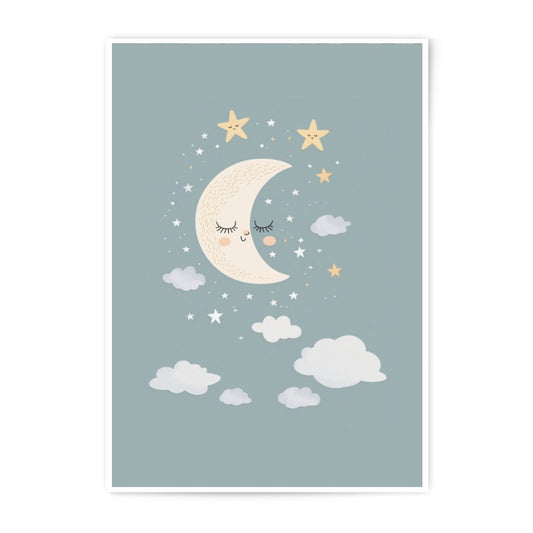 Moon and Stars Photographic Print, Nursery Decor Art, Celestial Wall Art, Baby Room Decoration, Kids Room Art - Tawshia