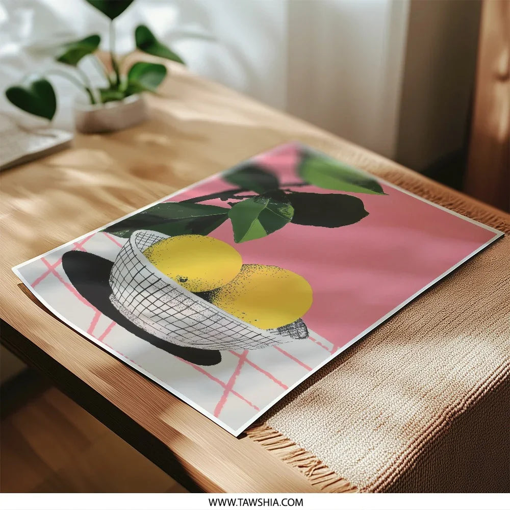 Lemon Photographic Print, Still Life Art, Fruit Wall Decor, Kitchen Art, Citrus Print, Pink Wall Art, Modern Art Print, Minimalist Decor - Tawshia