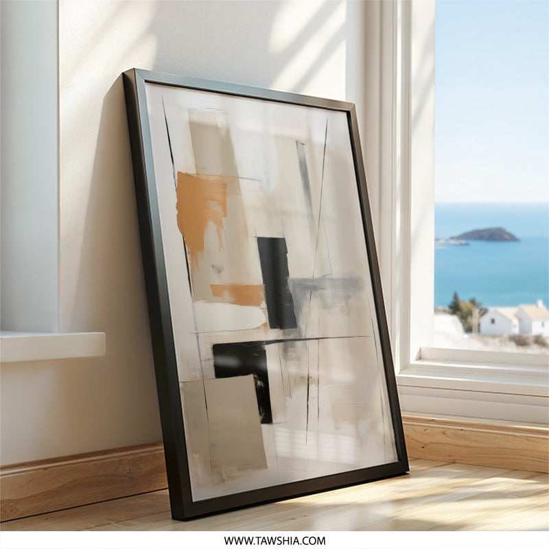 Abstract Wall Art, Modern Art Print, Geometric Shapes Painting, Beige Black Wall Decor, Contemporary Wall Art, Housewarming Gift, Wall - Tawshia