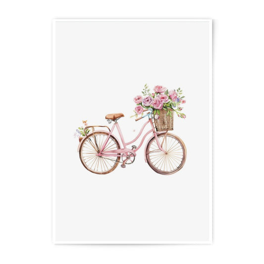 Pink Bicycle Photographic Print, Floral Bicycle Art, Shabby Chic Wall Decor, Vintage Bike Print, Flower Basket Art, Whimsical Wall Art - Tawshia