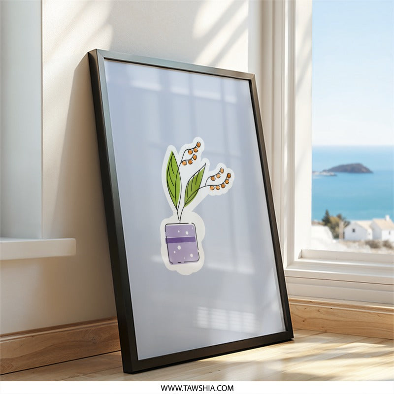 Potted Plant Wall Art, Floral Print, Cute Plant Decor, Minimalist Art Print, Home Decor Gift, Botanical Wall Art, Nursery Art (138) - Tawshia