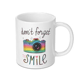 Don't Forget To Smile Mug, Camera Design Coffee Mug, Positive Vibes Cup, Gift For Photographer, Motivational Tea Cup, Colorful Novelty Mug - Tawshia