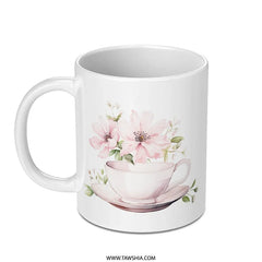 Floral Tea Cup Mug, Flower Arrangement Coffee Cup, Watercolor Tea Cup Art Mug, Botanical Illustration Tea Time, Gift for Tea Lovers - Tawshia