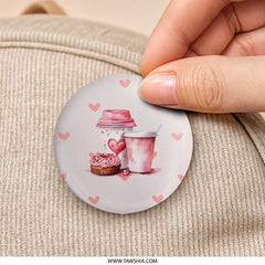 Pink Drink Pinback, Donut Pinback, Valentine's Pinback, Sweet Treat Pin, Coffee Lover Pin, Heart Pattern Pinback, Foodie Pin - Tawshia