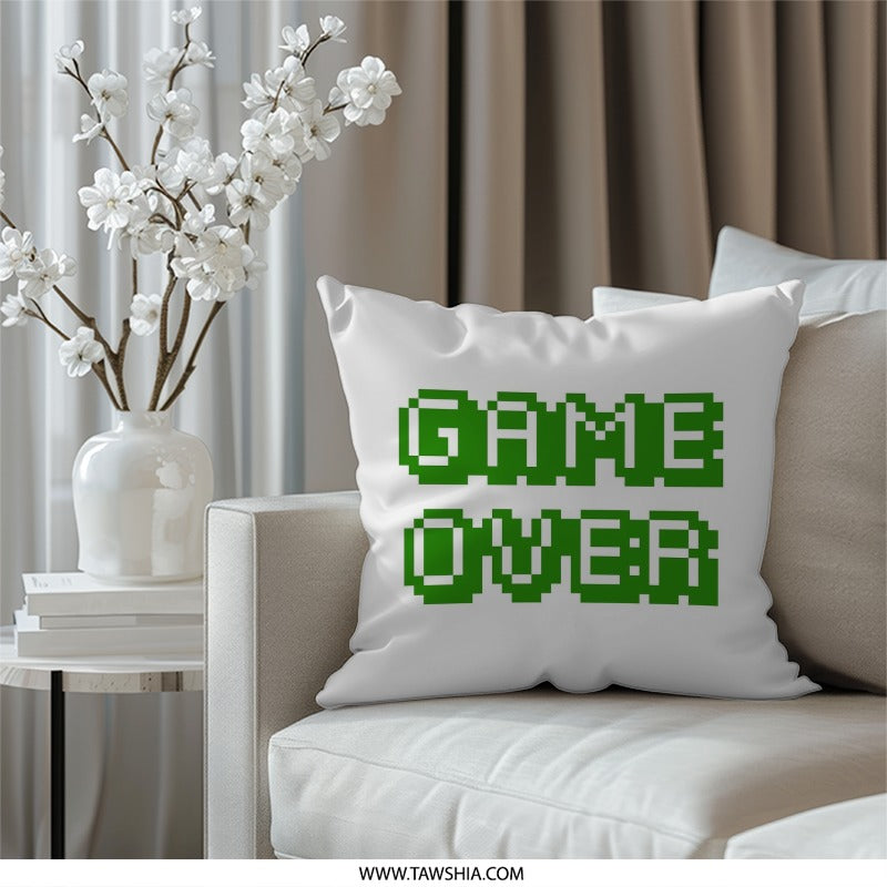 Game Over Pillow, Retro Gaming Decor, Pixel Art Pillow, Gamer Gift, Cool Home Decor, Unique Throw Pillow, Decorative Pillows, Game Room - Tawshia