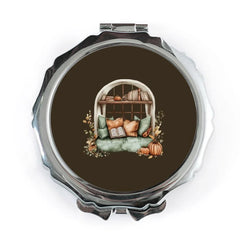 Autumn Window Seat Pocket Mirror, Book Lover Gift, Fall Decor, Cozy Reading Nook, Pumpkins Pocket Mirror, Aesthetic Mirror - Tawshia