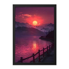 Sunset Lake Mountain Wall Art, Beautiful Nature Landscape Print, Pink Purple Sky Scenery, Wall Decor for Home, Living Room, Bedroom - Tawshia