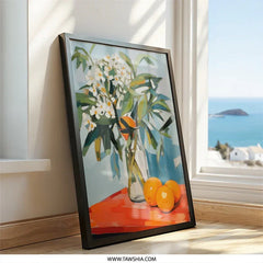 Orange Blossom Still Life, Kitchen Wall Art, Floral Art Print, Modern Botanical Art, Orange Fruit Art, Vibrant Wall Decor, Home Decor - Tawshia
