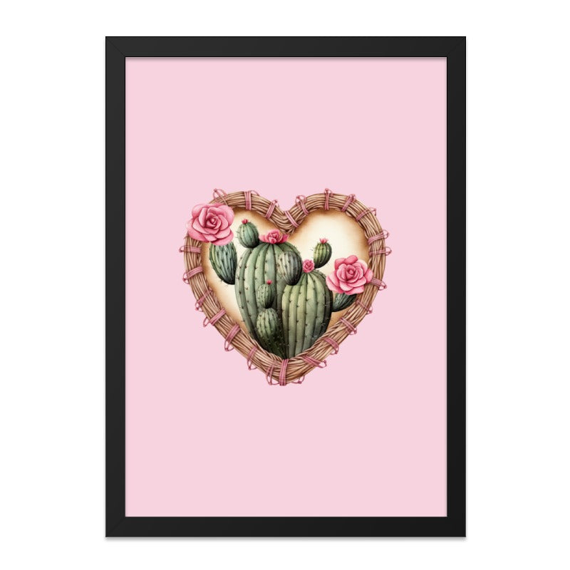 Cactus Heart Wall Art, Pink Rose Decor, Desert Love Print, Valentine's Gift, Succulent Art, Home Decor, Southwest Wall Art - Tawshia