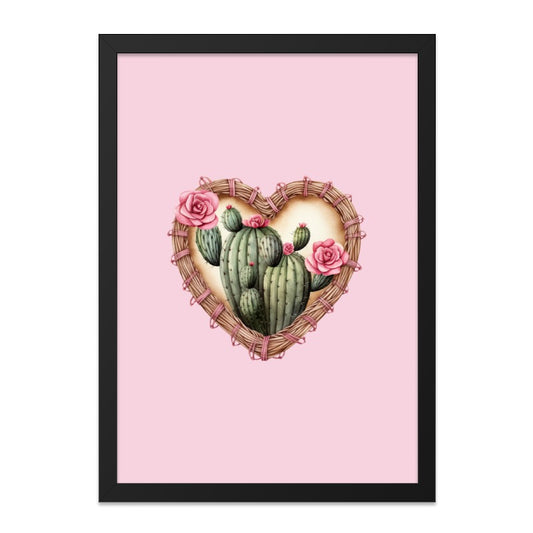 Cactus Heart Wall Art, Pink Rose Decor, Desert Love Print, Valentine's Gift, Succulent Art, Home Decor, Southwest Wall Art - Tawshia