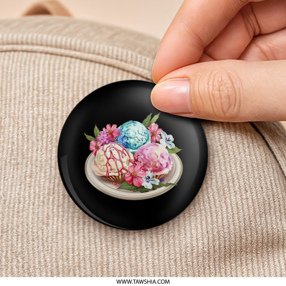Ice Cream Scoop Pinback Button, Floral Dessert Badge, Summer Treat Accessory, Cute Foodie Gift, Colorful Sweet Button, Ice Cream Lover Pin - Tawshia
