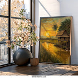 Golden Sunset Wall Art, Tropical House Painting, Rice Field Scenery, Peaceful Landscape Print, Nature Home Decor, Asian Art Print - Tawshia
