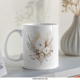 Floral Bouquet Mug, Bohemian Feather Mug, Coffee Mug Gift, Boho Chic Decor, Unique Mug, Stylish Mug, Birthday Gift, Housewarming Gift - Tawshia