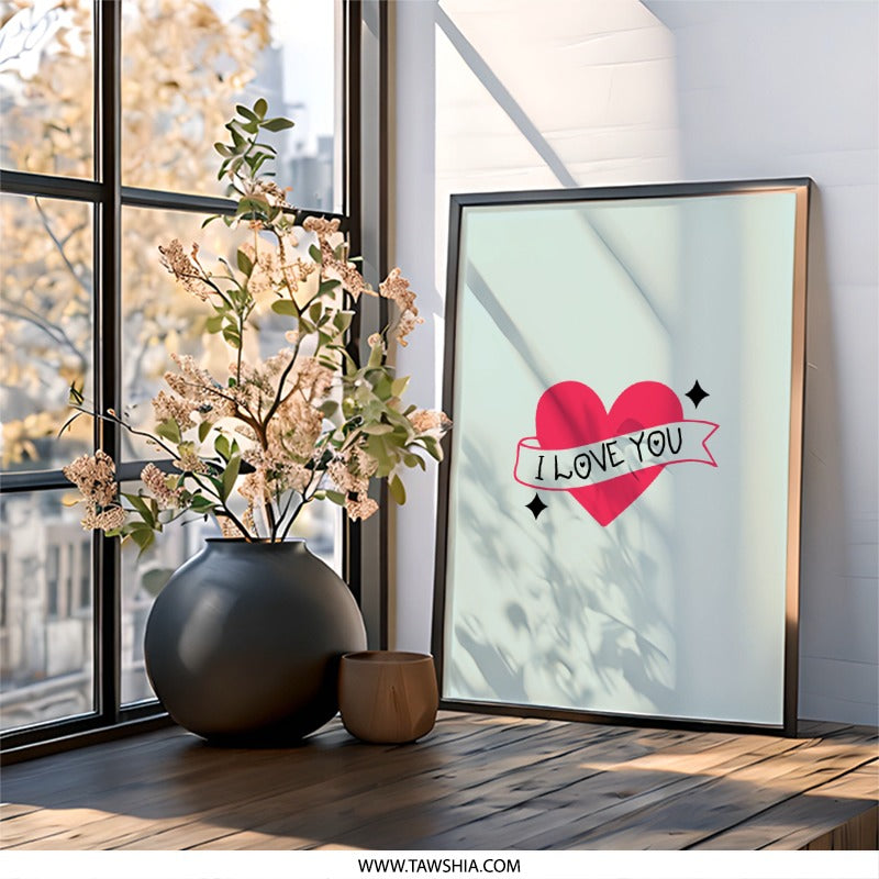 I Love You Wall Art, Heart Poster, Cute Love Sign, Valentines Day Gift, Anniversary Decor, Romantic Print, Home Decor - Tawshia