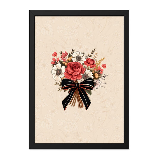 Floral Bouquet Wall Art, Rose Flower Art Print, Elegant Home Decor, Black Bow Flower, Botanical Art, Flower Arrangement, Modern Wall Decor - Tawshia