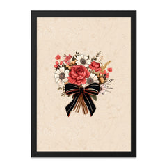 Floral Bouquet Wall Art, Rose Flower Art Print, Elegant Home Decor, Black Bow Flower, Botanical Art, Flower Arrangement, Modern Wall Decor - Tawshia