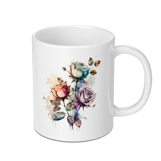 Watercolor Roses Mug, Floral Coffee Cup, Botanical Art Mug, Colorful Flower Gift Mug, Elegant Drinkware, Artistic Tea Mug, Gift for Her - Tawshia