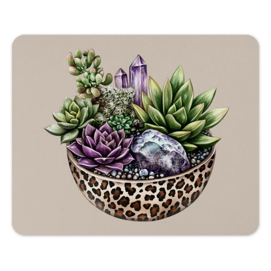 Succulent Mouse Pad, Leopard Print Bowl, Crystal Desk Accessory, Botanical Office Decor, Unique Mousepad, Succulent Lover Gift - Tawshia