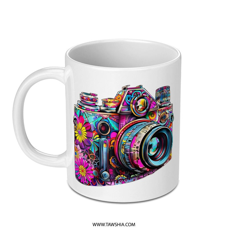 Floral Camera Mug, Photographer Gift, Colorful Camera, Retro Camera Mug, Gift for Photographers, Photography Lover, Unique Camera Mug - Tawshia