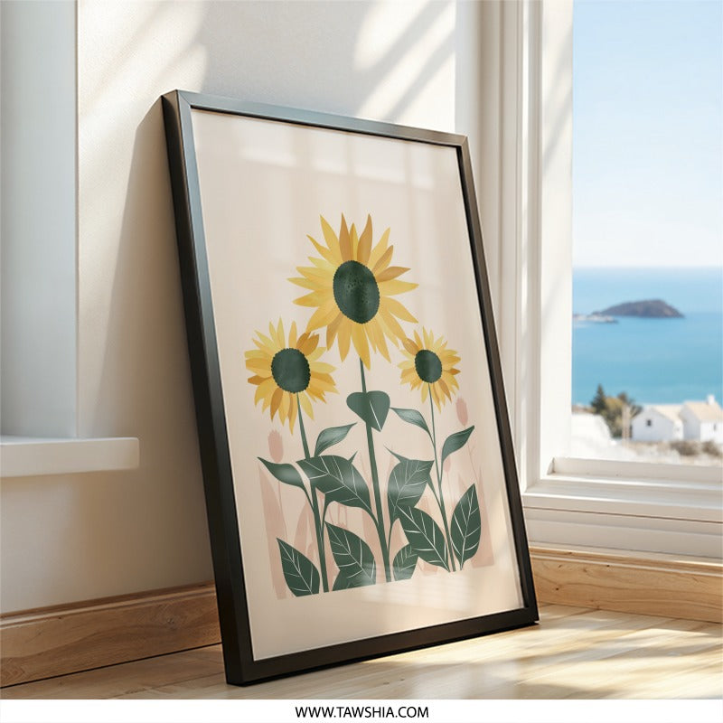 Sunflower Wall Art, Floral Print, Botanical Art Print, Modern Home Decor, Summer Decor, Flower Wall Decor, Farmhouse Wall Art - Tawshia