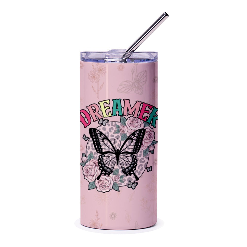 Dreamer Butterfly Tumbler, Floral Tumbler, Inspirational Tumbler, Trendy Cup, Gift for Her, Cute Tumbler, Motivational Tumbler - Tawshia