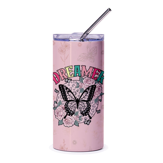 Dreamer Butterfly Tumbler, Floral Tumbler, Inspirational Tumbler, Trendy Cup, Gift for Her, Cute Tumbler, Motivational Tumbler - Tawshia
